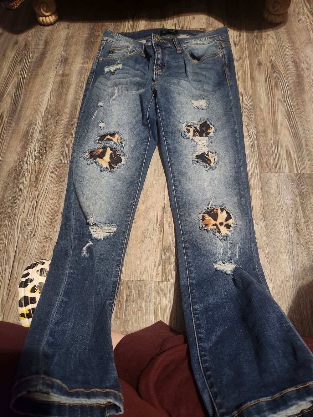 Judy Blue Medium Wash Flare Jeans with Leopard Patch Inset